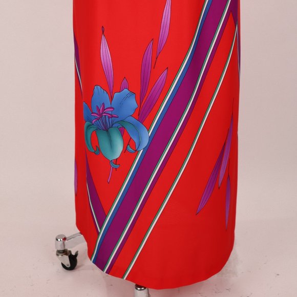 Vtg 70's Lisanne Floral Abstract Red Long Caftan Loungewear Nightgown Robe Asian - Picture 9 of 9